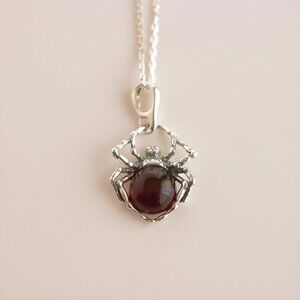 Baltic Cherry Amber Spider Charm Pendant in Sterling Silver